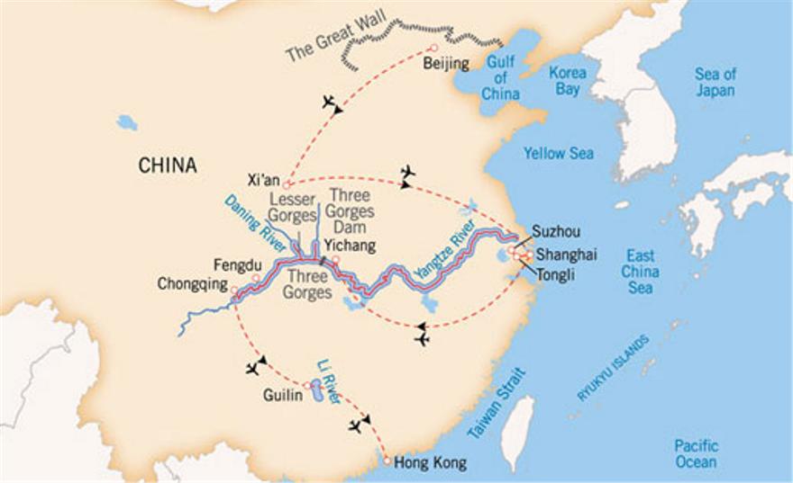Wonders of China cruise map